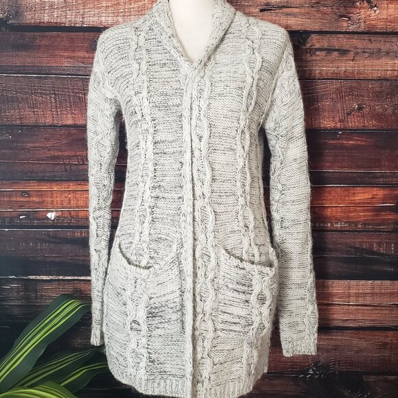 Cynthia Rowley S Cardigan Sweater Open Fuzzy Alpaca Wool Blend White Gray Marled - Picture 3 of 14